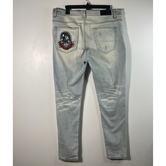 Mens Amiri Grateful Dead Blue Jeans Patches Bears Streetwear Cotton Elastane 36 - Picture 2 of 10